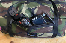 Load image into Gallery viewer, Midwater Bait Boat Bag standard central zip opening in DPM showing side pocket
